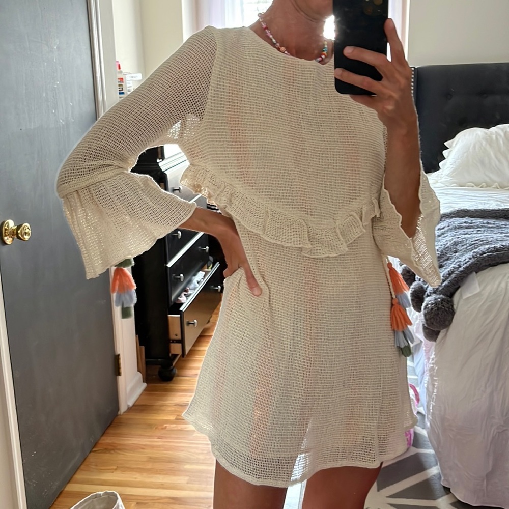 Zara crochet textured beach dress with tassels sz small